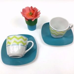 Porcelain Espresso Coffee Cups Chevron Set of Two
